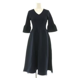 26SS 【洗える】ベルスリーブホールガーメントワンピース ロング 七分袖 36 ネイビー /DO OS