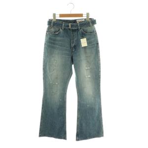 DENIM DAMAGE HIGH WAIST WIDE BELTED FLARE PANTS