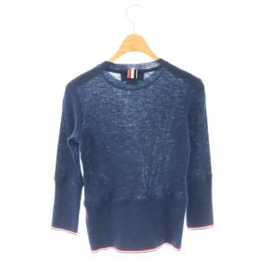 THOM BROWNE ウール七分袖リブニット カットソー 40 ネイビー