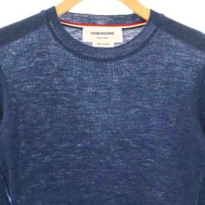THOM BROWNE ウール七分袖リブニット カットソー 40 ネイビー