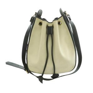 巾着型ショルダーバッグ オフホワイト PVC レザー 黒 ブラック /SS OS