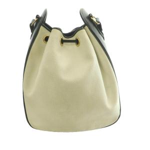 YVES SAINT LAURENT 巾着型ショルダーバッグ オフホワイト PVC レザー 黒 ブラック /SS OS