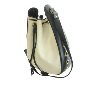 YVES SAINT LAURENT 巾着型ショルダーバッグ オフホワイト PVC レザー 黒 ブラック /SS OS