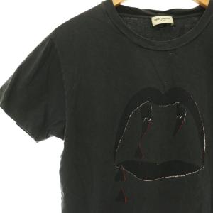 SAINT LAURENT PARIS Tシャツ カットソー 半袖 S チャコールグレー マルチカラー /DO OS