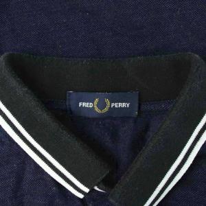 FRED PERRY ポロシャツ 紺 ネイビー 半袖 襟付き 袖口ライン /AB OS
