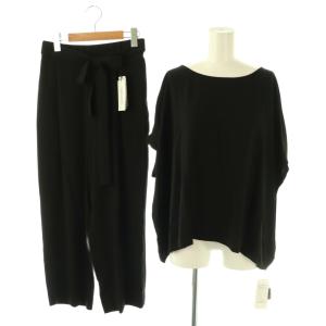 セットアップ 上下 パンツ ワイド ジョーゼット カットソー 半袖 2 黒 ブラック /HS OS