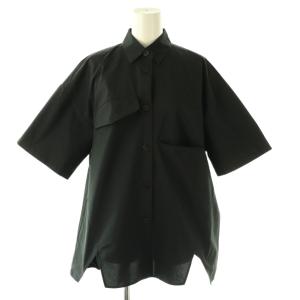 asymmetry half-sleeves shirt シャツ 五分袖 M ブラック /HK OS