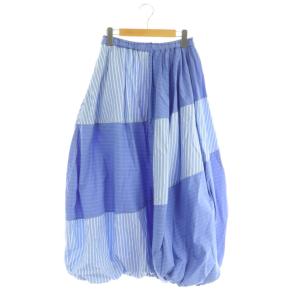 25SS ポプリンStripe ドレープバルーンSK スカート ロング パッチワーク M 青 ライトブルー