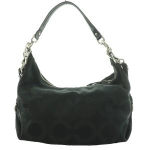 COACH オプアート 2WAY ショルダーバッグ ハンド サテンキャンバス 黒 ブラック グレー F14337 /SS
