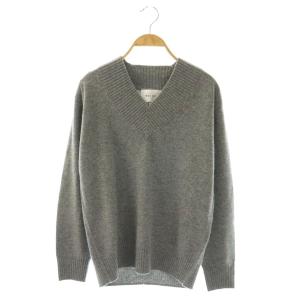 25AW POMPE ウールカシミヤ配色ラインVネックニット セーター 長袖 4 グレー /HK OS