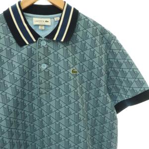 LACOSTE モノグラムジャカードポロシャツ カットソー 半袖 USL ライトブルー ネイビー ホワイト /DO OS