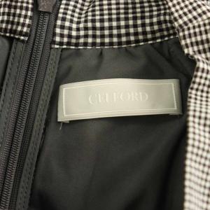CELFORD 24AW ボウタイタイトワンピース ロング フレンチスリーブ チェック 36 ブラック ホワイト /MY