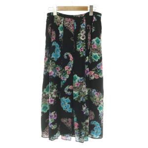 BLUGIRL BLUMARINE フレアスカート I40 黒 ブラック マルチカラー 花柄 ミモレ ロング /BB SH
