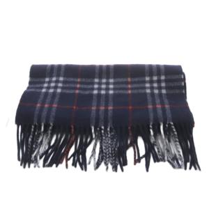 BURBERRY LONDON カシミヤ マフラー フリンジ 紺 ネイビー /SR
