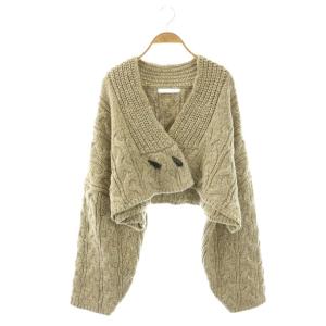 24AW ミックスヤーンショートニットカーディガン 長袖 ケーブル F カーキベージュ ホワイト /DO