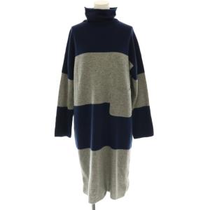 カシミヤタートルネックワンピース ニット ロング 長袖 9 ネイビー グレー /DO OS