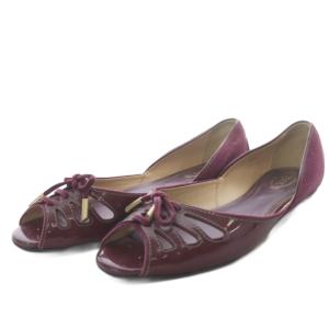 TOD'S トッズ-パンプス フラット オープントゥ レースアップ エナメル