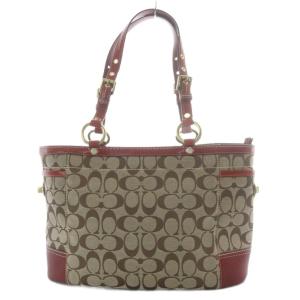 COACH トートバッグ シグネチャー キャンバス レザー ベージュ レッド 11237 /YO9