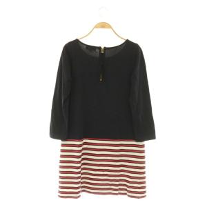 BURBERRY BLUE LABEL カットソー切替ワンピース ボーダー ミニ 長袖 38 ネイビー /MY OS