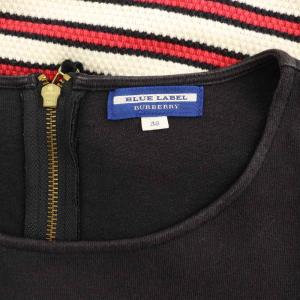 BURBERRY BLUE LABEL カットソー切替ワンピース ボーダー ミニ 長袖 38 ネイビー /MY OS