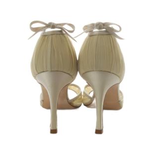 MANOLO BLAHNIK パンプス ピンヒール オープントゥ リボンモチーフ 34.5 ベージュ /YO8
