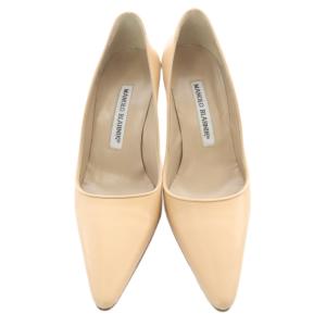 MANOLO BLAHNIK レザー パンプス ピンヒール ポインテッドトゥ 35 ベージュ /SR