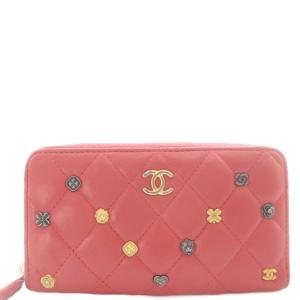 CHANEL ココマーク マトラッセ ラウンドファスナー フラグメントケース ピンク