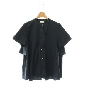 リズミックフレアブラウス フェイクパールボタン 半袖 F 紺 ネイビー S253BV009 /HS OS