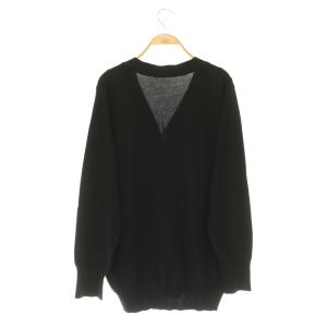 L'Appartement コットンシルクVネックカーディガン オーバーサイズ ブラック /MY OS