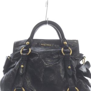 miumiu VITELLO LUX サイドリボン 2WAYショルダーバッグ ブラック RT0438