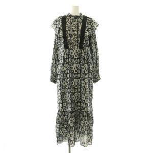 COTTON LUREX STRIPE FLOWER PRINT FRILL DRESS ワンピース 花柄
