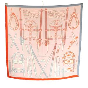 Harnais de Timon カレ90 スカーフ シルク ピンク オレンジ グレー