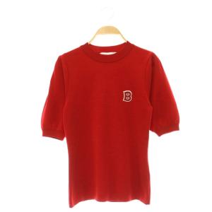 WOOLSILK TEAM TOP 半袖ニット ウールシルク混 パフスリーブ 36 レッド /MY OS