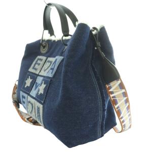 EMPORIO ARMANI デニムパッチワーク2WAYバッグ ハンド ショルダー 紺 ネイビー /SS OS