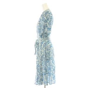 POLO RALPH LAUREN 花柄 半袖 カシュクール ワンピース 半袖 4 ブルー ホワイト /ES OS