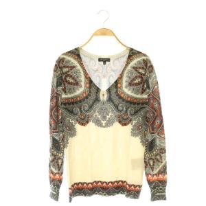 シルク カシミヤ混 柄 Vネック ニット カットソー 長袖 42 オフホワイト /HS OS