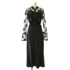 FLOWER LACE DRESS フラワーレースドレス ワンピース チュール ラメ S チャコール ブラック
