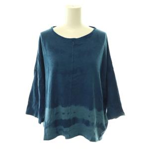藍染め カットソー Tシャツ シルク混 36 青 ブルー 水色 ライトブルー /CX OS