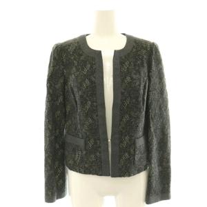 M'S GRACY ウール 総柄 セットアップ 上下 ノーカラージャケット 台形スカート ひざ丈 38 ダークグレー /HS