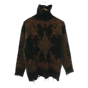 LAG OVER KNIT ニット セーター チュニック丈 ダメージ加工 F ブラック ブラウン /ES