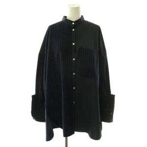WINTER SHIRT シャツ ストライプ 切替 ウール 長袖 38 濃紺 ダークネイビー /HS OS