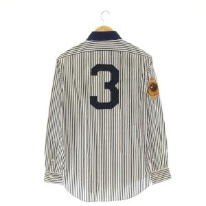 RALPH LAUREN ナンバリングワッペンストライプシャツ 長袖 M ネイビー ホワイト マルチカラー /DO OS