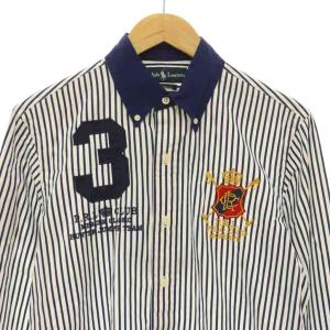 RALPH LAUREN ナンバリングワッペンストライプシャツ 長袖 M ネイビー ホワイト マルチカラー /DO OS