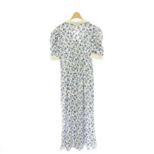 SNIDEL 25SS マルチプリントパフスリーブワンピース カシュクール ジャガード 花柄 0 ブルー ホワイト /CX