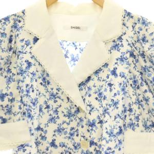 SNIDEL 25SS マルチプリントパフスリーブワンピース カシュクール ジャガード 花柄 0 ブルー ホワイト /CX