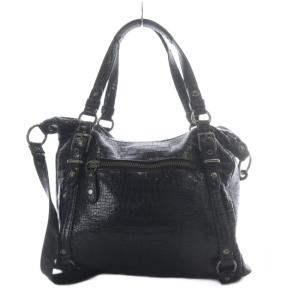 COACH ハンドバッグ ショルダーバッグ 2way クロコ型押し レザー ブラック 15384 /YO27