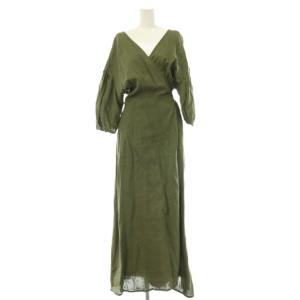 Linen Madam Dress ワンピース ロング カシュクール 七分袖 リネン カーキ /DO OS