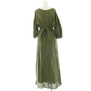 L'Appartement Linen Madam Dress ワンピース ロング カシュクール 七分袖 リネン カーキ /DO OS