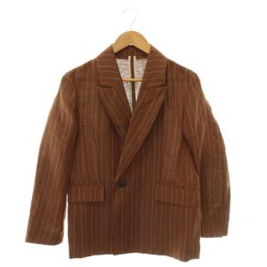 24SS ダブルカバーリネン ピークドラペルジャケット テーラード 34 ブラウン グレージュ /ES