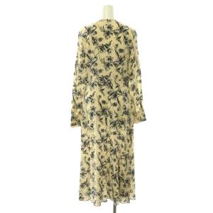 EPOCA シルクシフォン シャツワンピース Vネック 花柄 ロング 長袖 40 ベージュ /HS OS